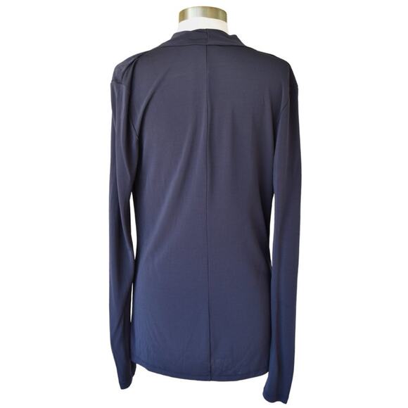 THEORY Navy Draped Jersey Long Sleeve Top - Picture 3 of 7